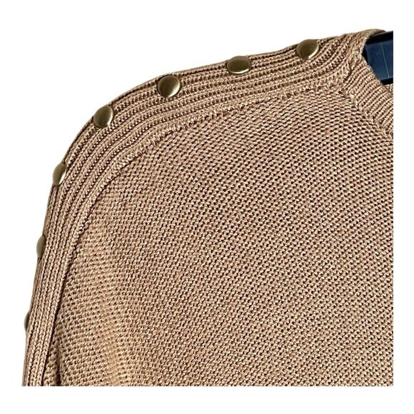 Chico's Knit Top Sz 2-Large Tan 3/4 Sleeve Gold Buttons At Shoulder - Picture 6 of 8